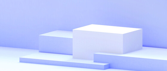 Abstract Minimal podium Geometric shapes Cylinder and square box Concept on blue background.showcase for new product. - 3d rendering