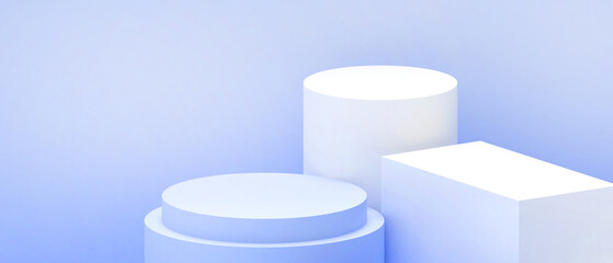 Abstract Minimal podium Geometric shapes with square box and Cylinder on blue background. banner, showcase , - 3d rendering