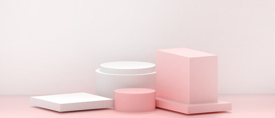 Podium abstract with Geometric shapes and stage showcase Minimal on white wall background for product modern with copy space. - 3d rendering