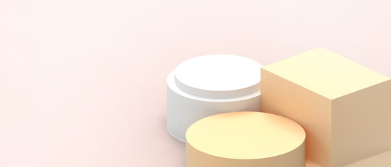 Podium abstract with Geometric shapes and stage showcase Minimal on Yellow background for product modern.banner - 3d rendering