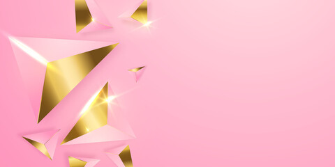Pink background with luxury abstract golden triangles