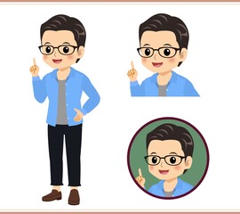 Young man with glasses dressed in blue