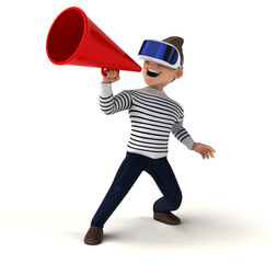 Fun 3D illustration of a cartoon man with a VR helmet