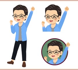 Young man with glasses dressed in blue