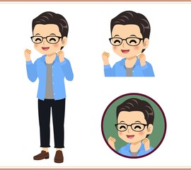 Young man with glasses dressed in blue