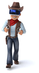 Fun 3D Illustration of a cowboy with a VR Helmet