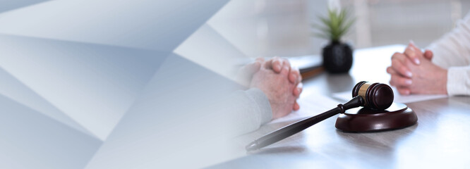 Concept of divorce with judge gavel; panoramic banner