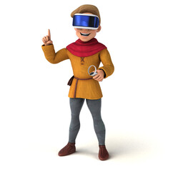 Fun 3D Illustration of a medieval man with a VR Helmet