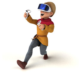 Fun 3D Illustration of a medieval man with a VR Helmet