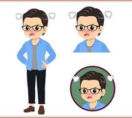 Young man with glasses dressed in blue