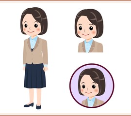 Young woman in beige suit