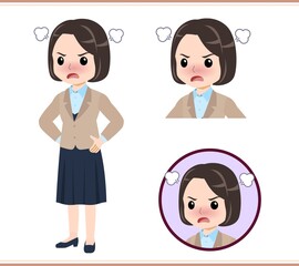 Young woman in beige suit