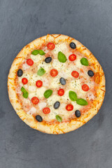 Pizza margarita margherita from above slate portrait format
