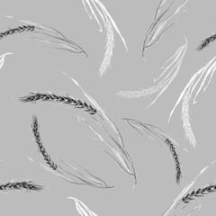 Watercolor seamless abstract background, pattern. Ears of wheat. Vintage seamless watercolor pattern of plants. Herbs, grass.
spikelet, branch. Spikelet of wheat, cereal plants.