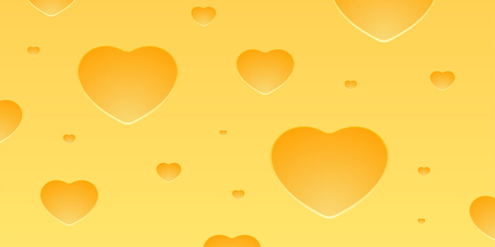 Cheese pattern with heart shaped holes. Vector illustration