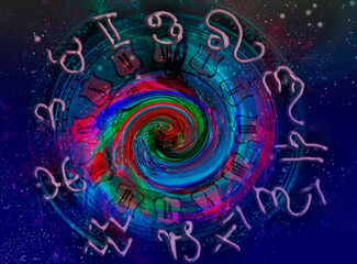 Obraz premium Astrological circle of zodiac signs, horoscope 