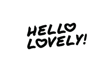 HELLO LOVELY Poster Quote Paint Brush Inspiration Black Ink White Background