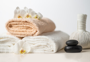 Spa background composition. Massage, oriental therapy, wellbeing and meditation concept.