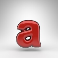 Letter A lowercase on white background. Red car paint 3D letter with glossy metallic surface.