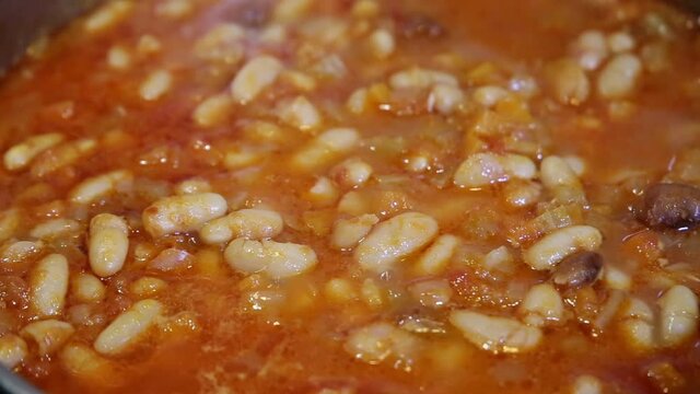 pasta and beans cooked on a Tuscan wood stove