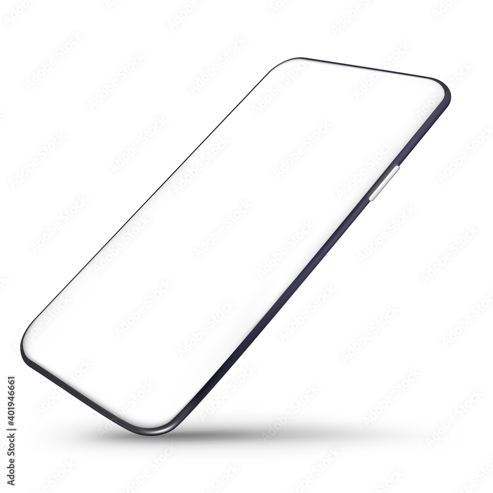 Poster black mobile phone or smartphone mockup with blank screen isolated on white background as mock-up fo