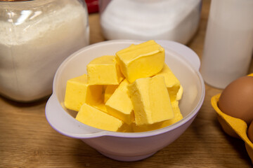A bowl of cubed butter ready to do some baking