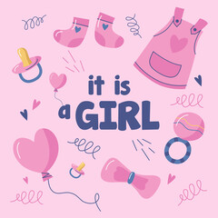 Obraz premium baby girl girl shower vector illustration