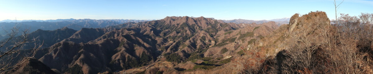 View from the summit of 100 famous mountains of Gunma and Mt. Shikadake (late autumn / early winter) (panorama) ぐんま百名山・鹿岳山頂からの展望 (晩秋/初冬)(パノラマ)