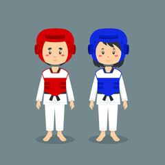 Couple Character Wearing Taekwondo Outfit