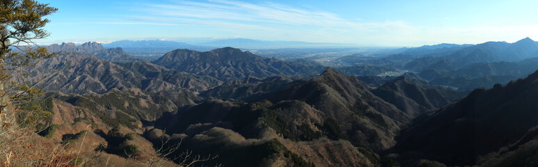 View from the summit of 100 famous mountains of Gunma and Mt. Shikadake (late autumn / early winter) (panorama) ぐんま百名山・鹿岳山頂からの展望 (晩秋/初冬)(パノラマ)