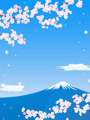 Fototapeta na wymiar 桜と富士山の風景イラスト（縦長）