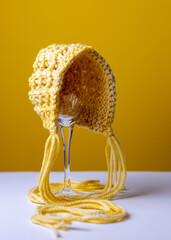 hand made yellow baby bonnet 