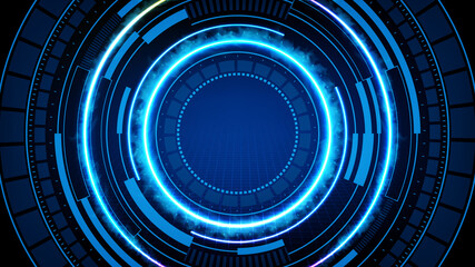 abstract background of blue futuristic technology hud display interface and smoke