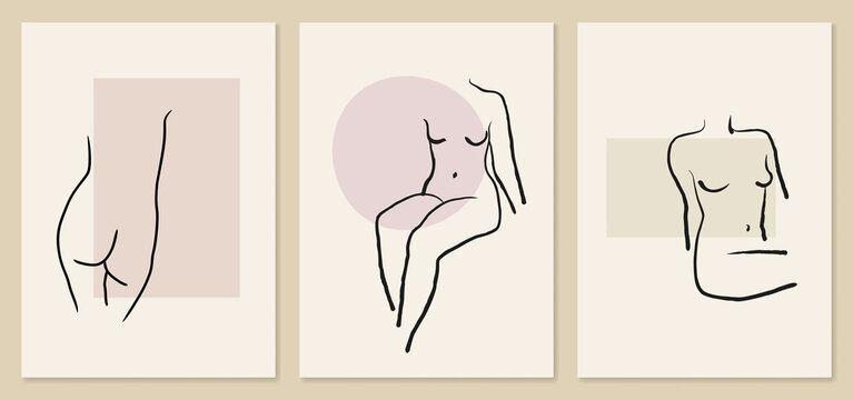 Minimalist female line art woman body nude illustrations
