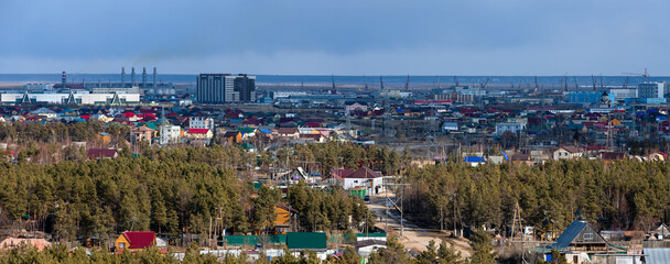Fototapeta na wymiar Panoramic view of Yakutsk skyline with forest in the day