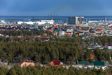 Top view of Yakutsk skyline with forest on a beautiful day - 401954296