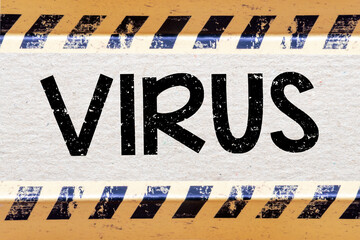 Obraz premium The word VIRUS as a warning on a light background.