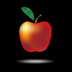 Red apple on black. Vector graphics