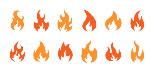 Different fire icons. Burning flames collection. Flat design elements
