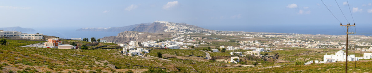 Fototapeta na wymiar Panorama of Santorini Island seen from the Pyrgos viewpoint. Cyclades, Greece