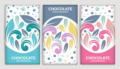 Fototapeta na wymiar Colorful packaging design of chocolate bars. Vintage vector ornament template. Elegant, classic elements. Great for food, drink and other package types. Can be used for background and wallpaper.