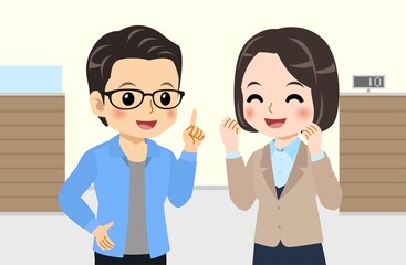 Fototapeta premium Bank clerk and young man at bank conversation