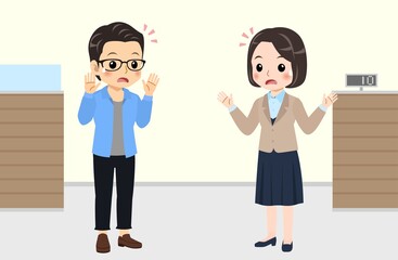 Fototapeta premium Bank clerk and young man at bank conversation