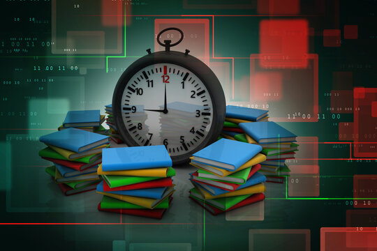 3d rendering groups of book with stopwatch
