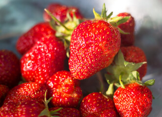 Ripe strawberries offered for making fresh juice, dessert and alcohol cocktail.