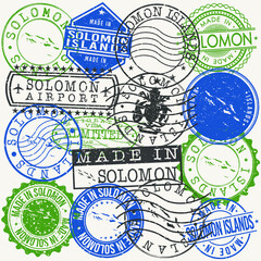 Solomon Islands Set of Stamps. Travel Passport Stamp. Made In Product. Design Seals Old Style Insignia. Icon Clip Art Vector.