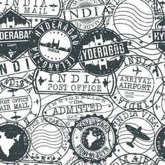 Hyderabad India Stamps Background. City Stamp Vector Art. Postal Passport Travel. Design Set Pattern.