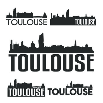 Toulouse France Flat Icon Skyline Vector Silhouette Design Set Logo City Clip Art.
