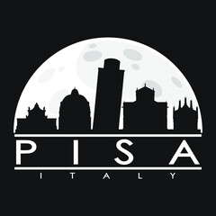 Pisa Full Moon Night Skyline Silhouette Design City Vector Art Illustration.