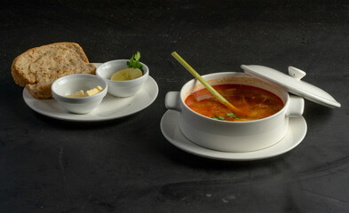 Food Dish in black background top view 